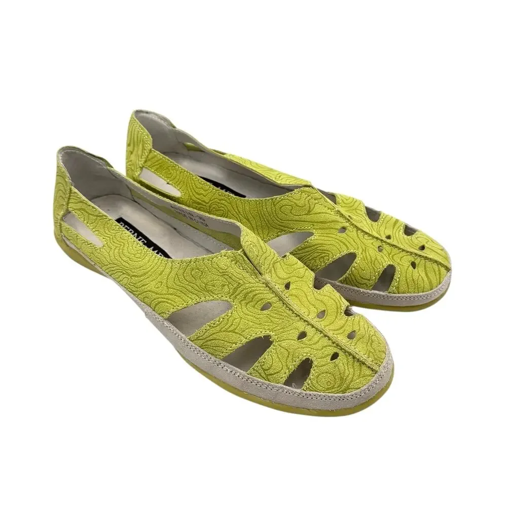 Berne Mev Austin Lime Green Embossed Suede Leather Slip On Flat Comfort Shoes